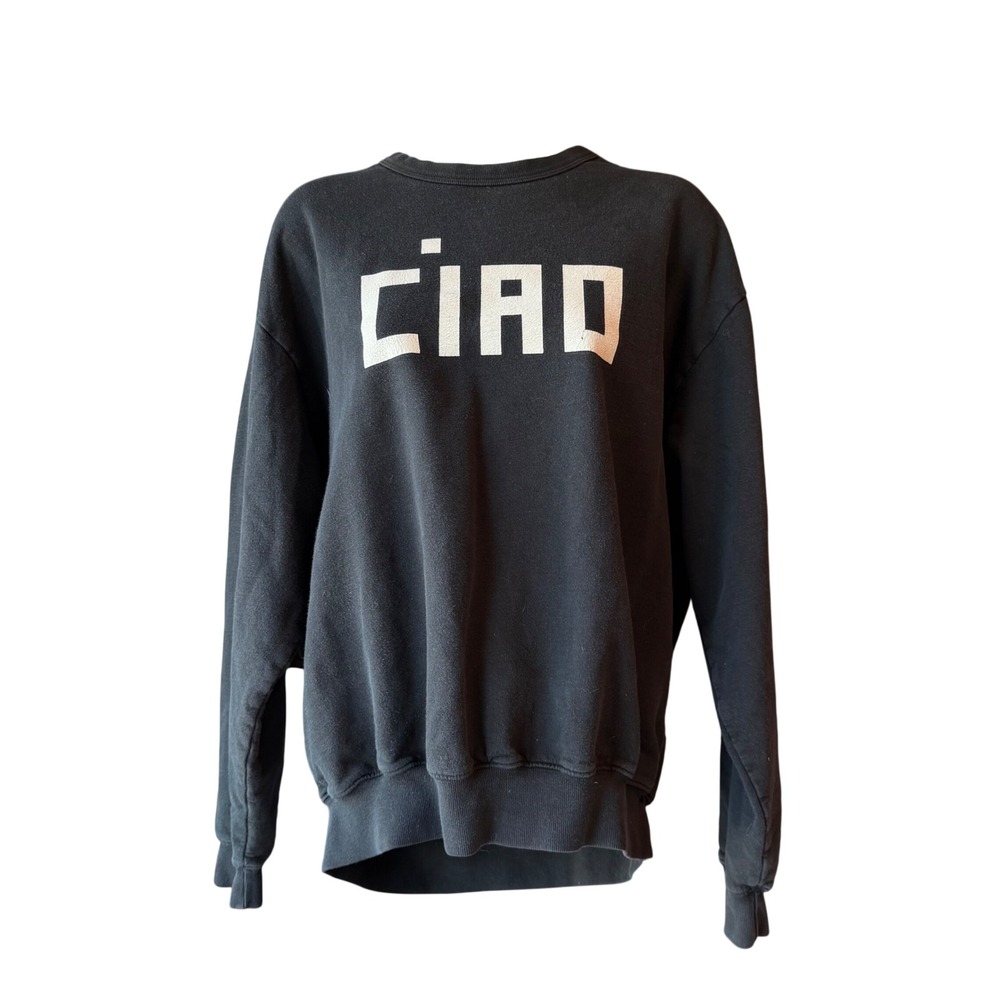 Clare V Ciao Sweatshirt Size XS Black Graphic Pullover Made in USA French Terry